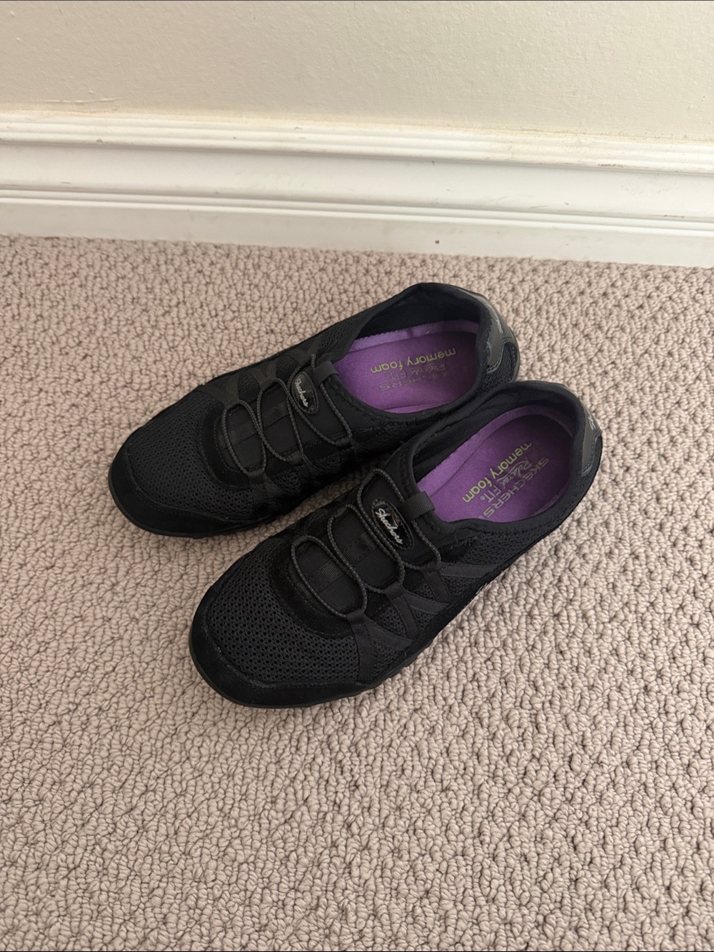 Skechers Black Slip-On Sneakers with Purple Insoles
